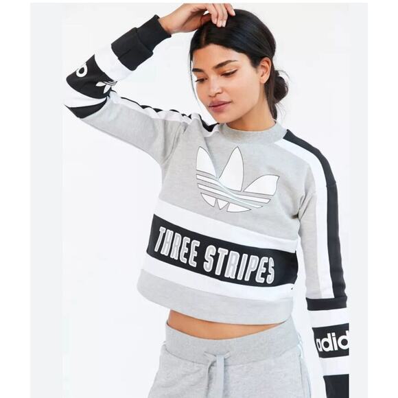 adidas Tops - Adidas Originals 80s Moto Cropped Sweatshirt Three Stripes Crewneck S Logo NEW